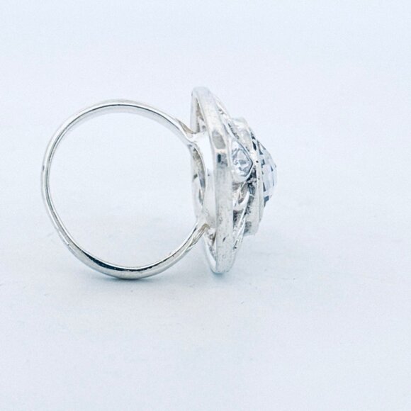 Sterling Silver 925 Cubic Zirconia Filigree Statement Finger Ring, Size 7, Estat - Picture 3 of 9